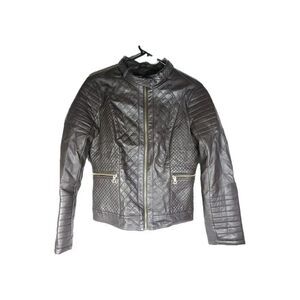 Cavalini Ci Sono Women's Sz M Brown Faux Leather Quilted Front Zip Biker Jacket